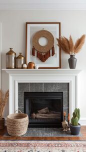 Boho Inspired Mantel and Entry Decor