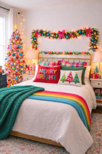 Colorful Christmas Bedroom Decor Ideas