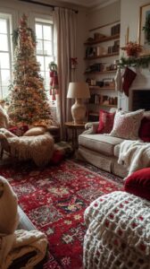Cozy Christmas Living Room Decor with Textiles