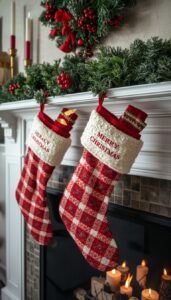 Cozy Christmas Mantel Ideas with Stockings as the Focus