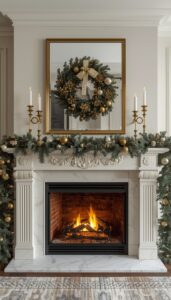 Elegant Christmas Mantel Decor with Metallic Accents