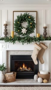 Neutral Christmas Mantel Ideas for a Calm Cozy Look