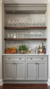 Add open shelving for glassware