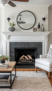 Black and White Farmhouse Fireplace Styling