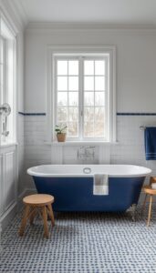 Blue and White Moody Bathroom Styling