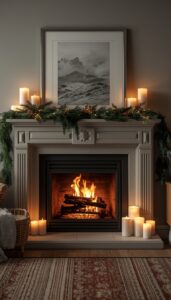 Candlelit Winter Fireplace Mantel