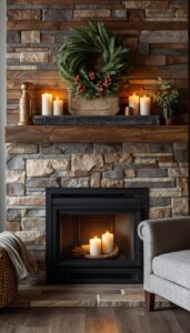 Cozy Candle Decor for a Rustic Mantel