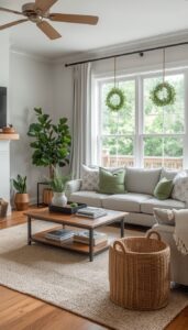 Cozy Farmhouse Living Room With Greenery