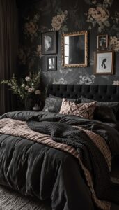 Dark Feminine Bedroom With Floral Elements