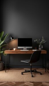 Dark and Minimal Home Office Styling