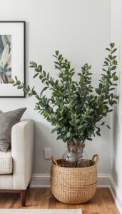 Display greenery in vases or baskets