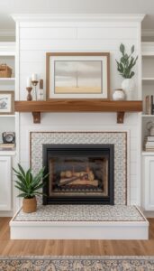 Farmhouse Fireplace With Tile Surrounds