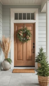 Hang evergreen or dried wreaths