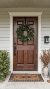 Hang evergreen or dried wreaths