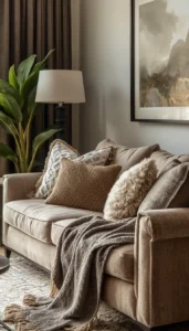 Layer throw pillows and blankets