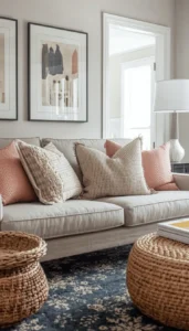 Layer throw pillows and blankets