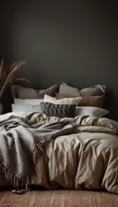 Layered Bedding for a Moody Bedroom Look