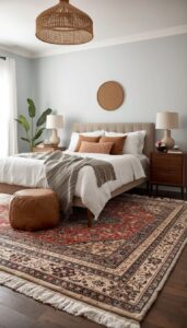 Let rugs extend beyond the bed