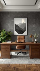 Masculine Home Office With Artwork