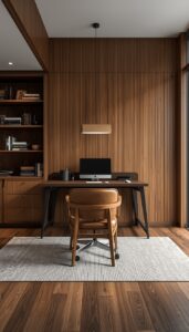 Masculine Home Office With Wood Elements
