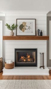 Modern Farmhouse Fireplace With Wood Mantel