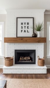 Modern Farmhouse Fireplace With Wood Mantel
