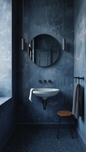 Moody Blue Bathroom With Pattern and Texture
