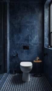 Moody Blue Bathroom With Pattern and Texture