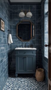 Moody Blue Bathroom With Tile Accents