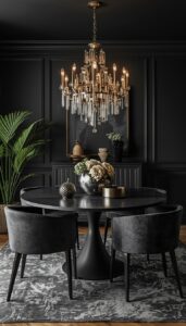 Moody Dining Room With Metallic Accents