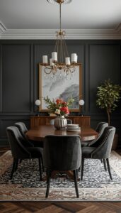 Moody Dining Room With Metallic Accents