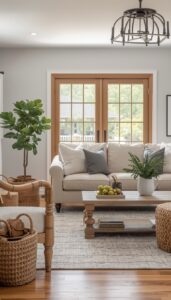Natural Wood Elements in a Farmhouse Living Room