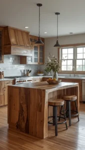 Natural Wood Islands for Warmth and Texture