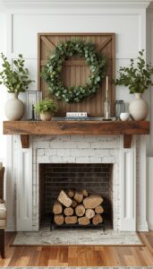 Rustic Mantel With Natural Greenery