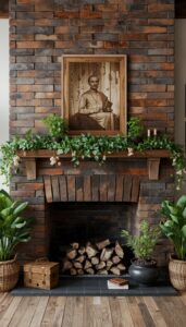 Rustic Mantel With Natural Greenery
