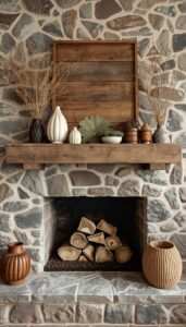Rustic Mantel With Natural Objects
