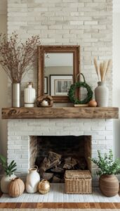 Rustic Mantel With Natural Objects