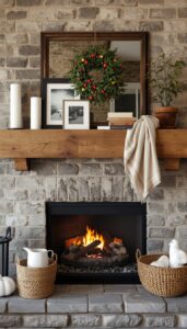 Rustic Mantel With Textiles