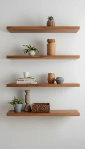 Style shelves with balanced spacing
