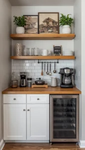 Use floating shelves for vertical interest