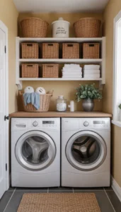 Use matching baskets and bins