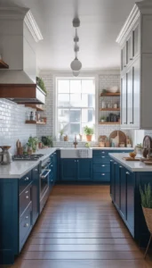 Use navy on lower cabinets