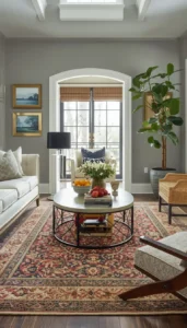 Use rugs to anchor seating areas