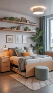 Use storage ottomans or benches