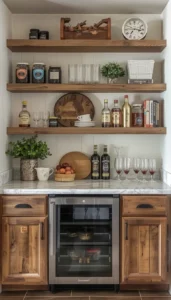 Use wood shelving or cabinets