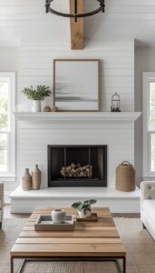 White Modern Farmhouse Fireplace Designs