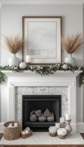 Winter Whites and Frosted Mantel Styling