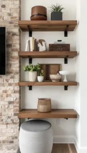 Install floating wood shelves