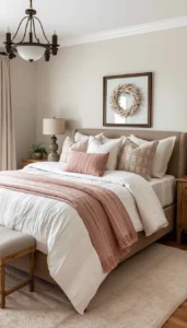 Use neutral bedding with subtle accents