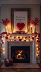 Valentine Mantel Decor With Soft Lighting